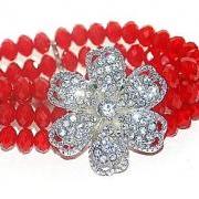 Flower Beaded Bracelet - Your choice of color - Red Bracelet