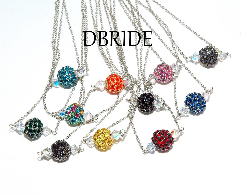 Pave Crystal Bead Necklace - Silver Necklace - Bridesmaids Jewelry - Any Color Bead - Bridal Necklace