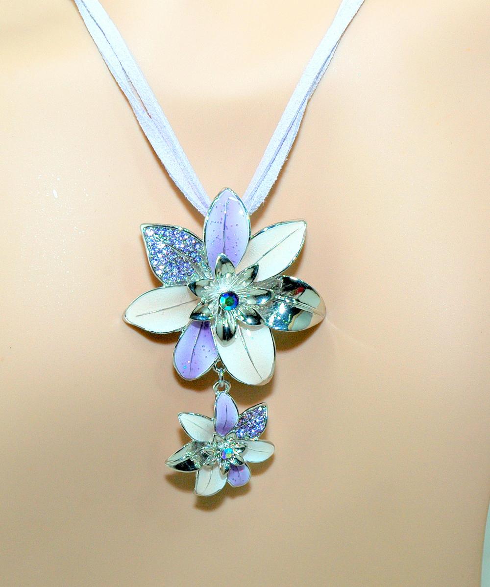 Flower Necklace - Purple Flower Necklace Set - Enamel Flower Necklace Set - Gifts Under 20.00